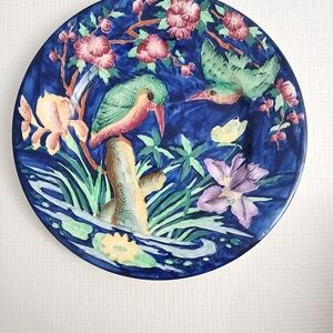 Vintage Ceramic Hummingbird in Paradise hand painted large plate, England, Mint